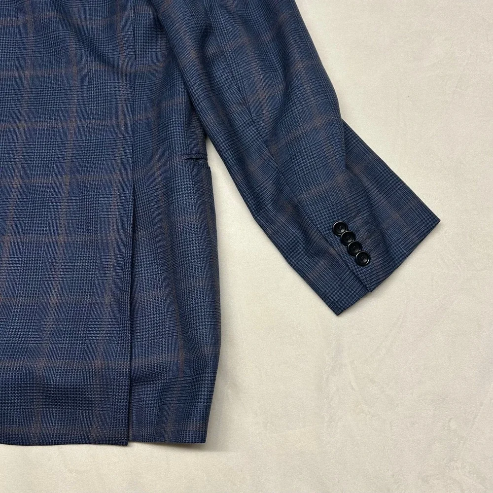 Trussini Boyds Philadelphia Mens 42R Blue Glen Plaid 100% Wool Blazer Italy